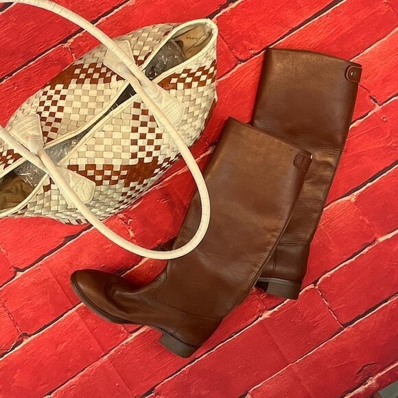 J Crew Brown Full Leather Knee High Riding Boots #02960, Size: 6 - Picture 1 of 11